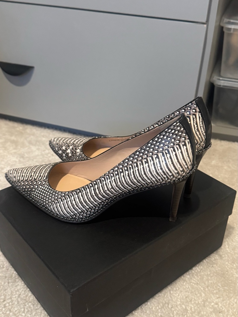Coach Black and White Studded Pointed-Toe Pumps
